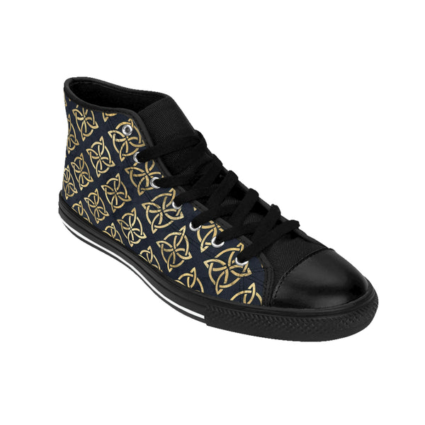 Gold Quaternary Celtic Knots on Distressed Navy Blue - Women's High-top Sneakers