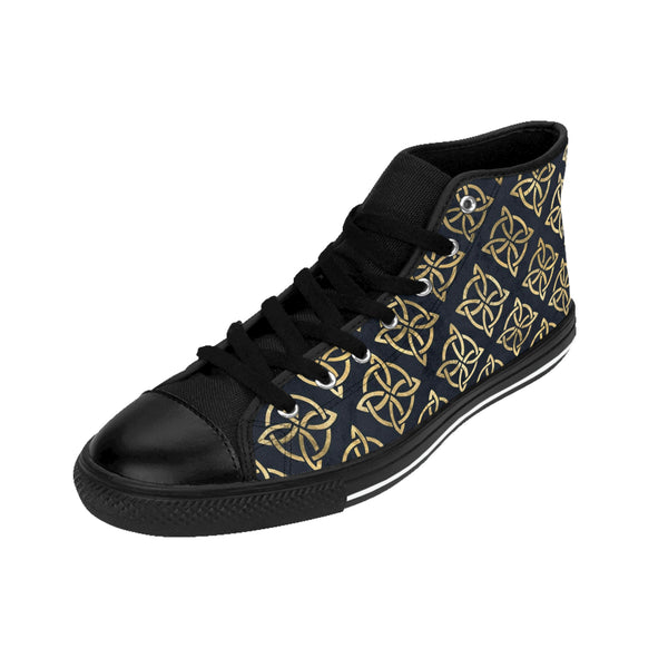 Gold Quaternary Celtic Knots on Distressed Navy Blue - Men's High-top Sneakers