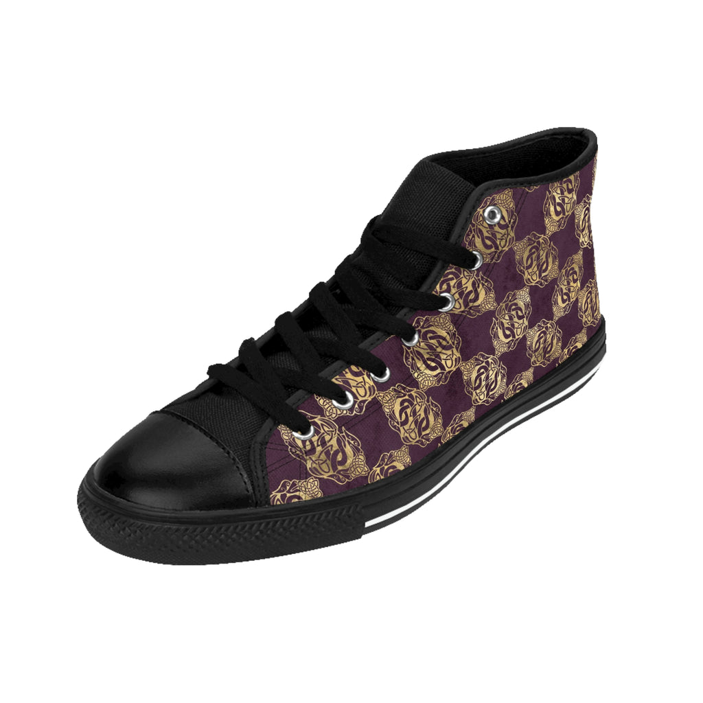 Gold Double Celtic Dragons on Distressed Purple - Women's High-top Sneakers