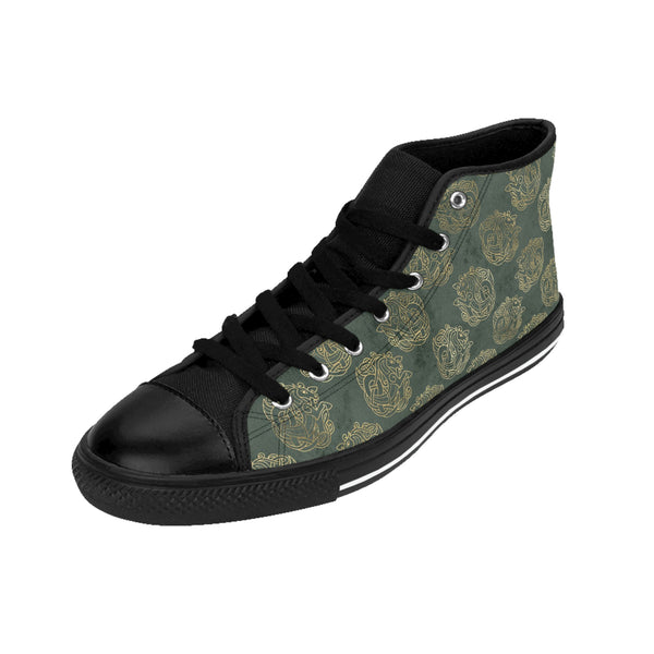 Gold Celtic Knot Horses on Distressed Green - Men's High-top Sneakers