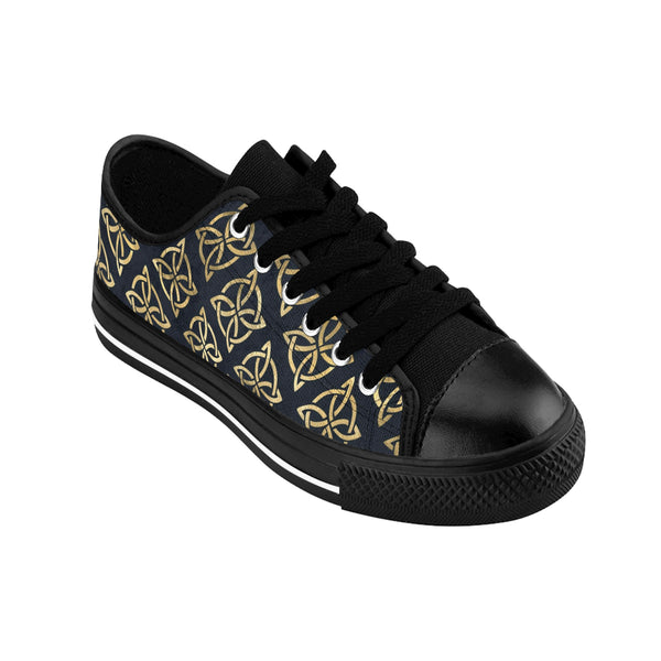 Gold Quaternary Celtic Knots on Distressed Navy Blue - Men's Sneakers