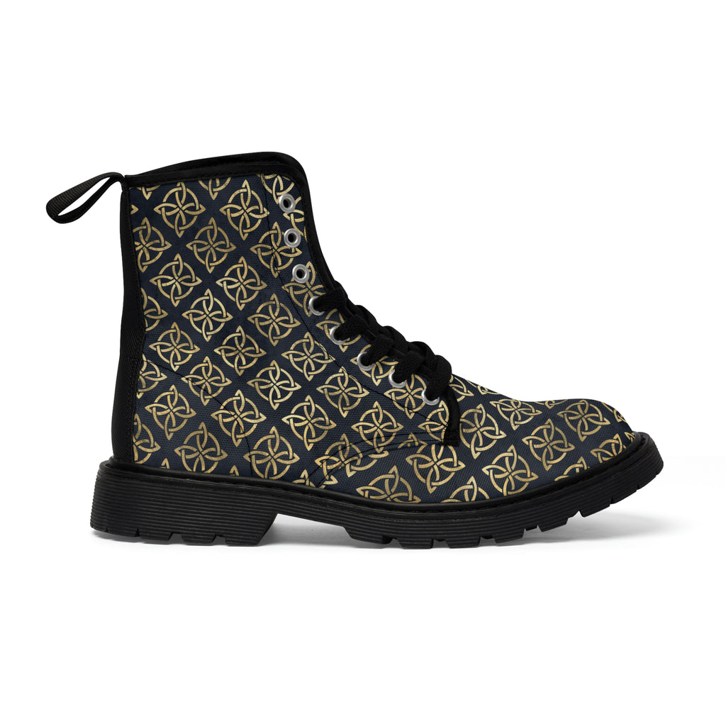 Gold Quaternary Celtic Knots on Distressed Navy Blue - Men's Canvas Boots