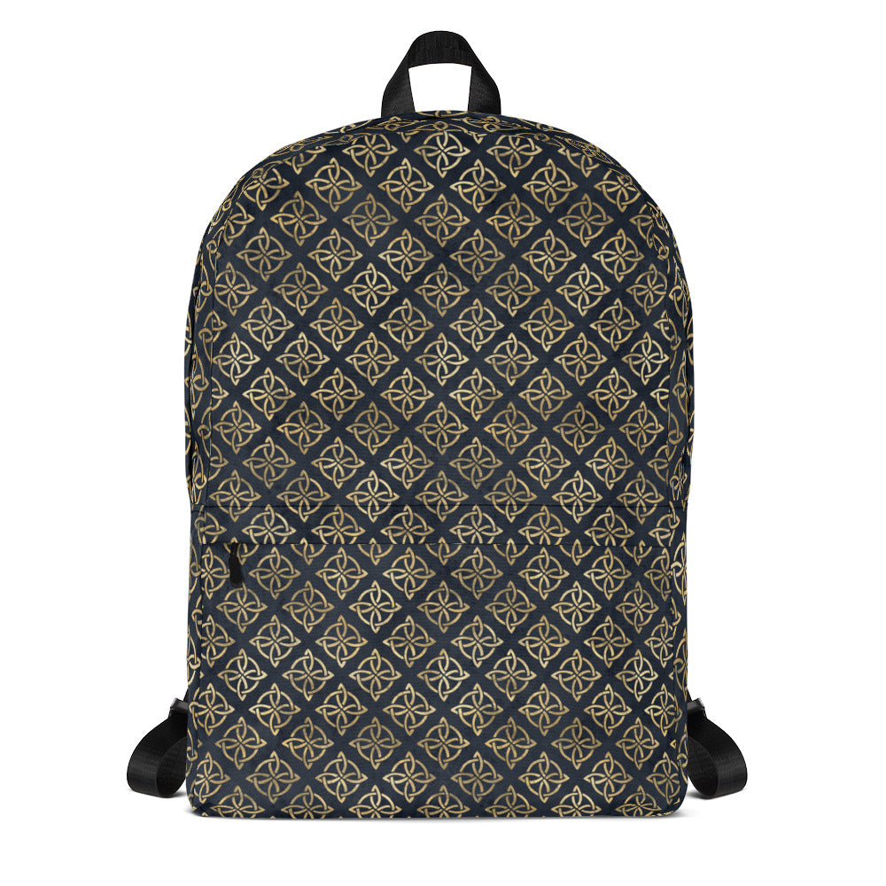 Gold Quaternary Celtic Knots on Distressed Navy Blue - Backpack-Backpack-Clover & Thistle