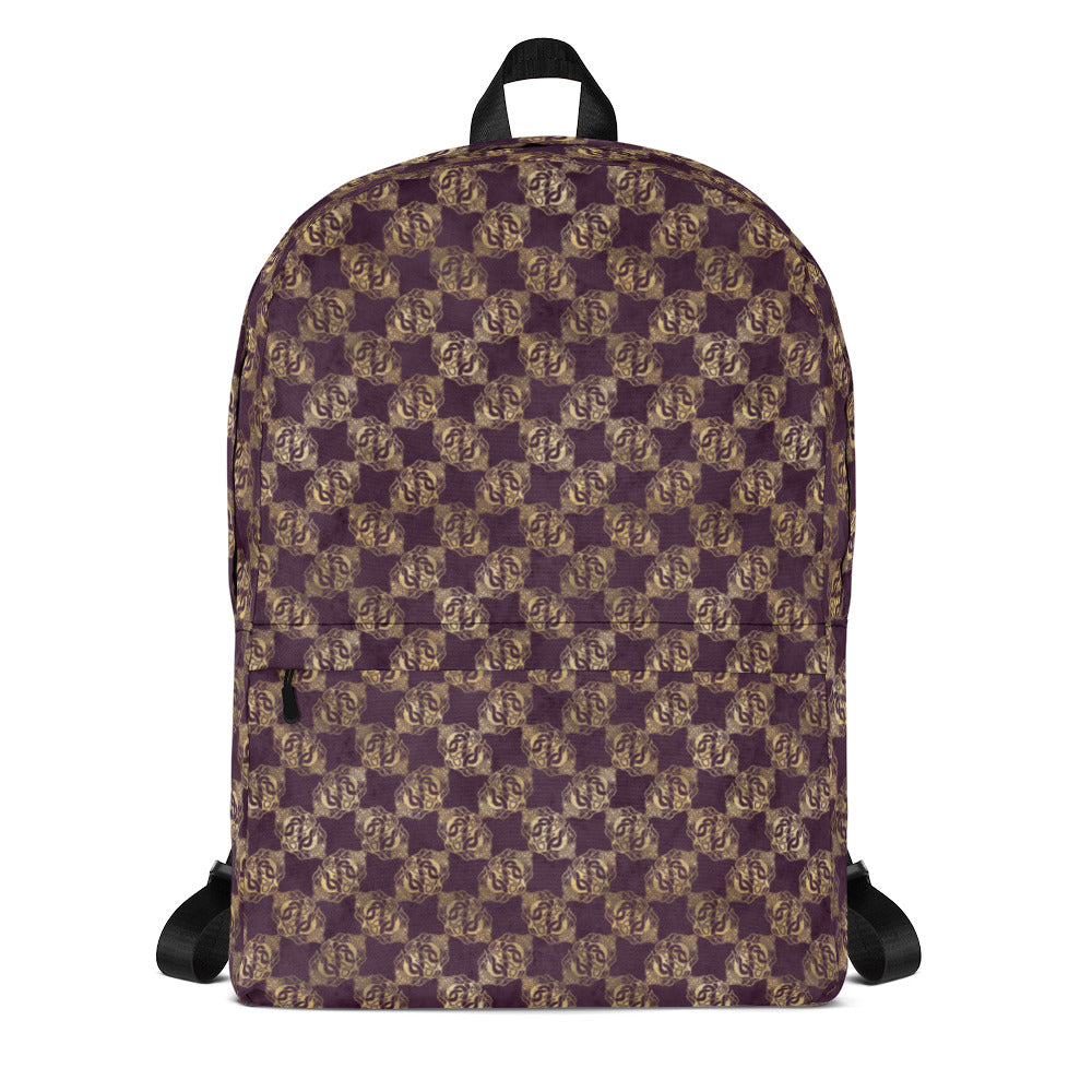 Gold Double Celtic Dragons on Distressed Purple - Backpack