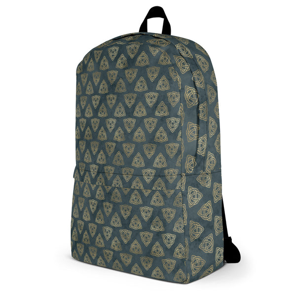 Triquetra Celtic Knots | Distressed Teal | Gold | Backpack