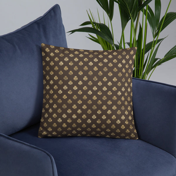 Chocolate and Gold Celtic Knot Shamrocks - Basic Throw Pillow-Throw Pillow-Clover & Thistle