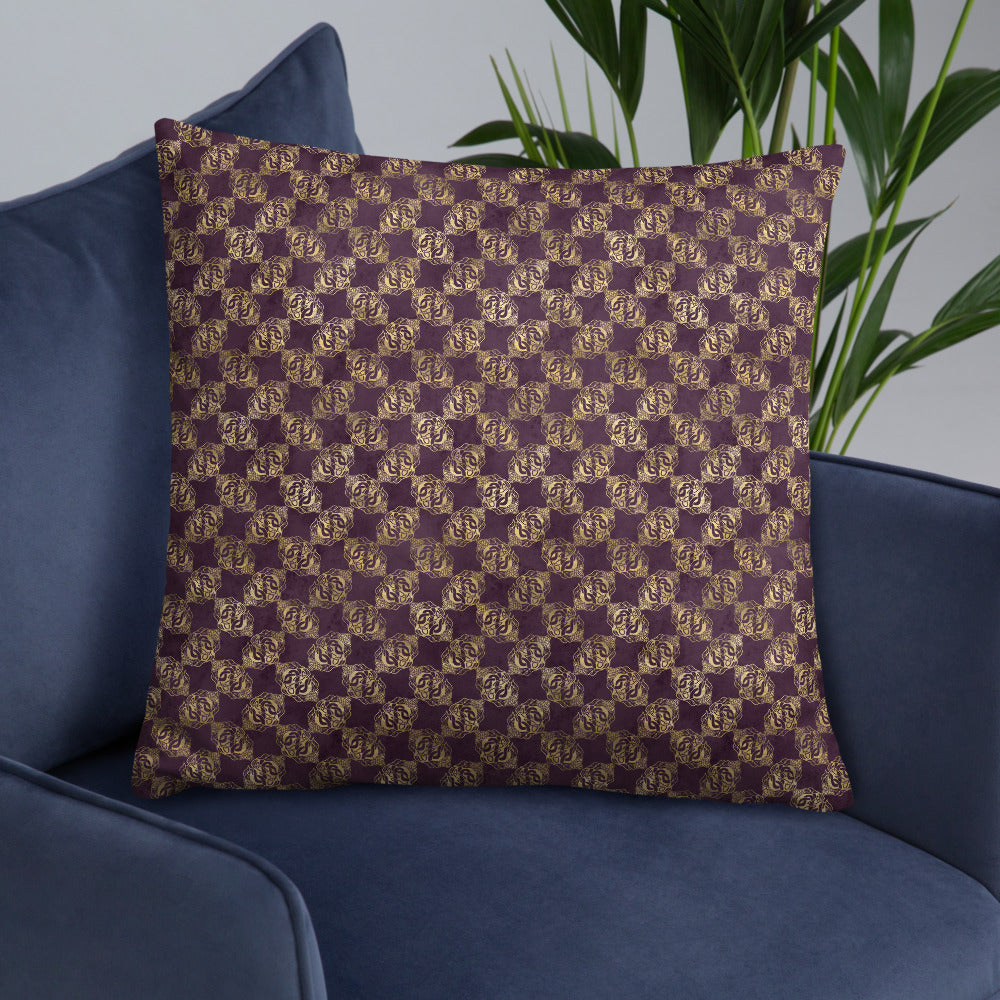 Gold Double Celtic Dragons on Distressed Purple - Basic Throw Pillow