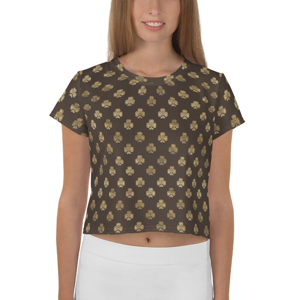 Chocolate and Gold Celtic Knot Shamrocks - Crop Tee-Women's T-Shirt-Clover & Thistle