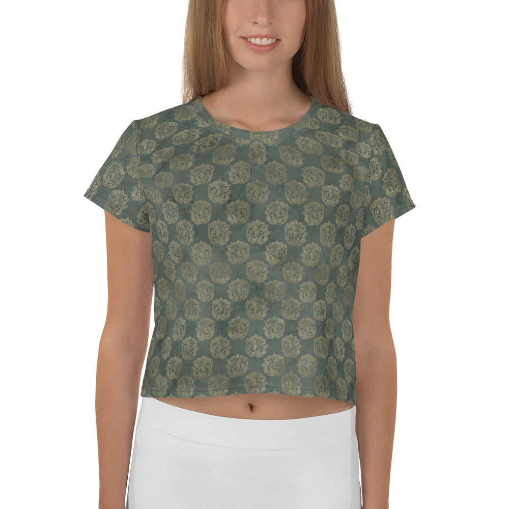 Gold Celtic Knot Horses on Distressed Green - Crop Tee-Clover & Thistle