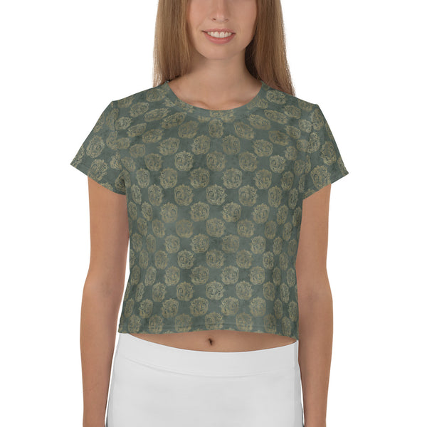 Gold Celtic Knot Horses on Distressed Green - Crop Tee-Clover & Thistle