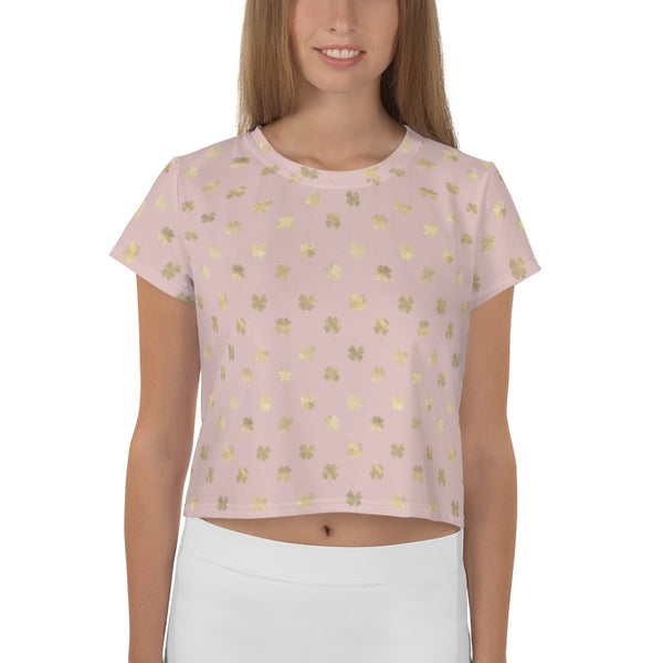 4 Leaf Clovers | Blush Pink | Gold | Women's | Crop T-Shirt