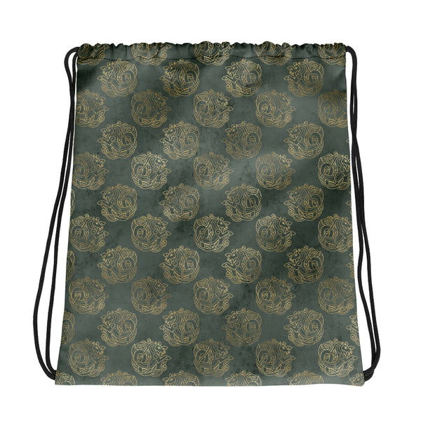 Gold Celtic Knot Horses on Distressed Green - Drawstring bag-Clover & Thistle