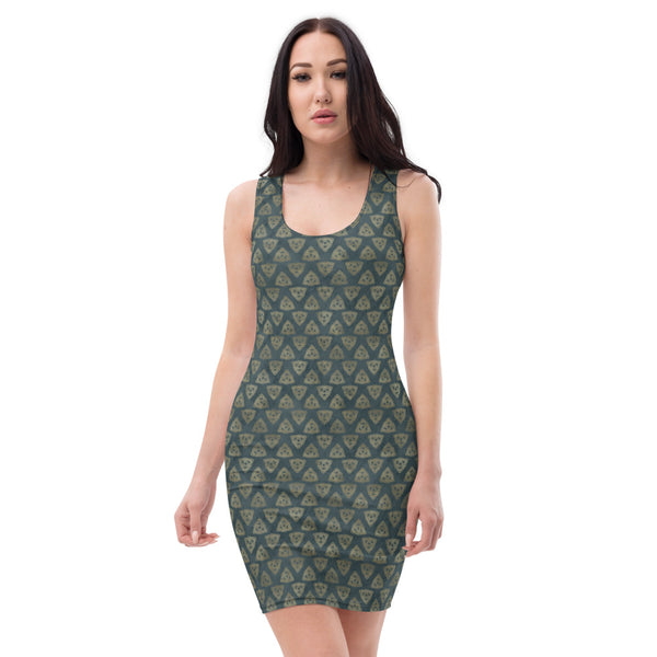 Triquetra Celtic Knots | Distressed Teal | Gold | Women's Fitted Dress