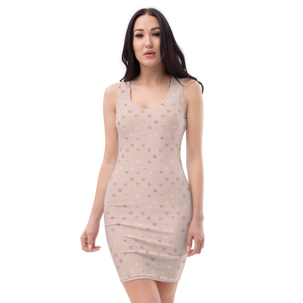 4 Leaf Clovers | Blush Pink | Gold | Fitted Dress
