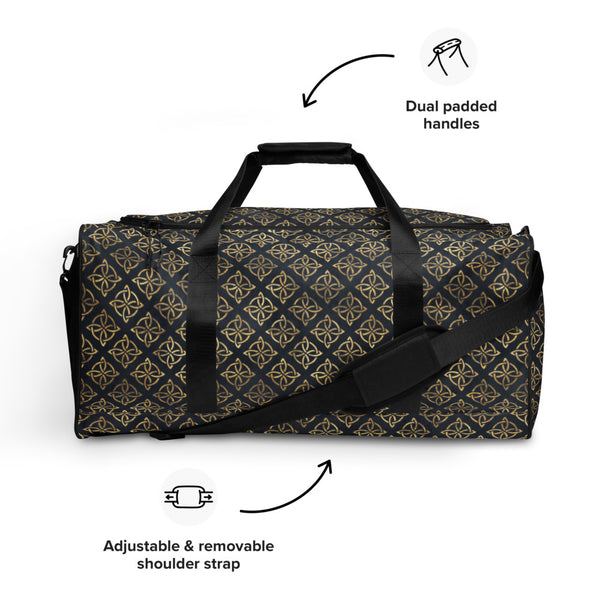 Gold Quaternary Celtic Knots on Distressed Navy Blue - Duffle bag