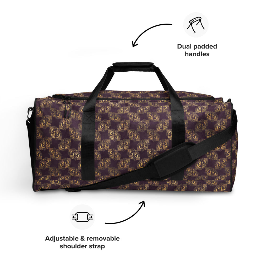 Gold Double Celtic Dragons on Distressed Purple - Duffle bag