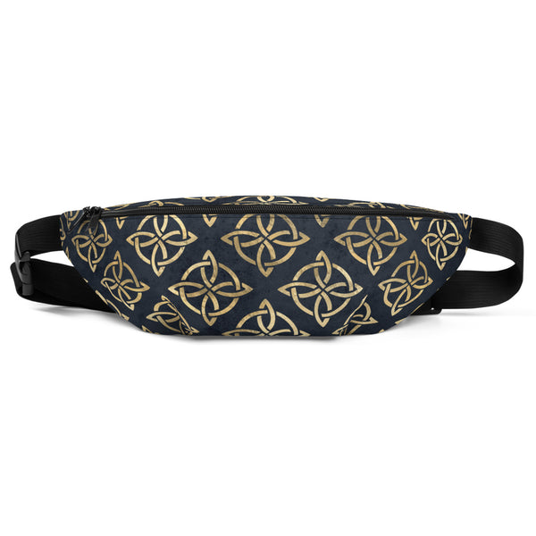 Gold Quaternary Celtic Knots on Distressed Navy Blue - Fanny Pack-Fanny Pack-Clover & Thistle