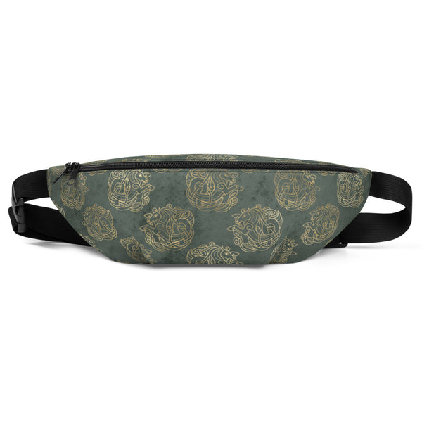 Gold Celtic Knot Horses on Distressed Green - Fanny Pack-Clover & Thistle