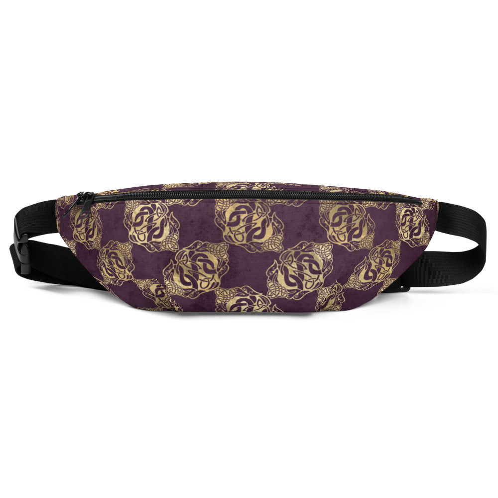 Gold Double Celtic Dragons on Distressed Purple - Fanny Pack
