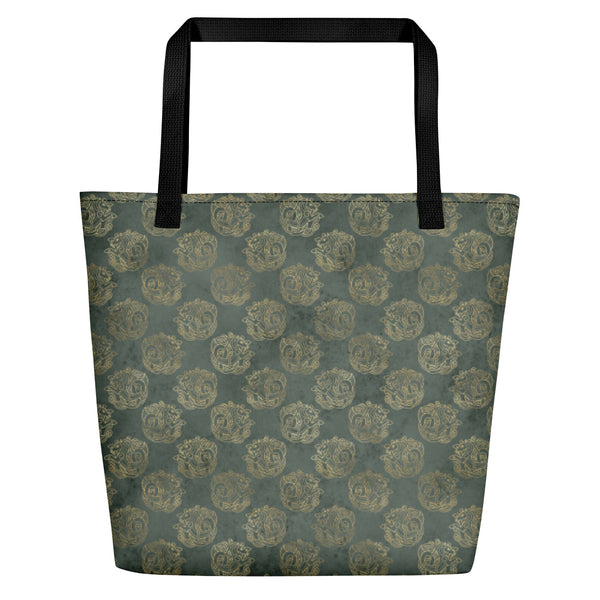 Gold Celtic Knot Horses on Distressed Green - Beach Bag-Clover & Thistle