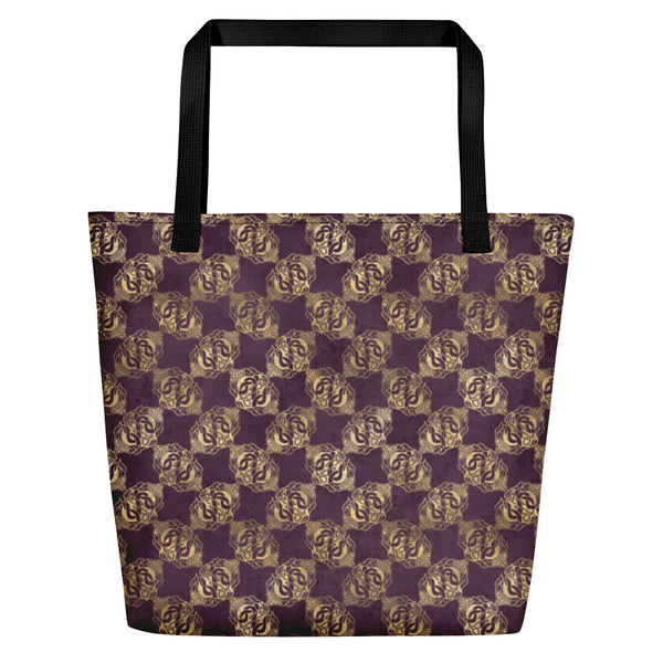 Gold Double Celtic Dragons on Distressed Purple - Beach Bag