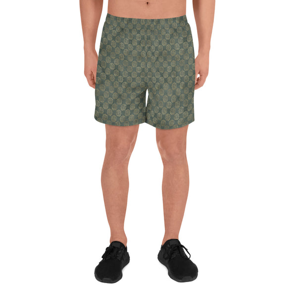 Gold Celtic Knot Horses on Distressed Green - Men's Athletic Long Shorts-Clover & Thistle