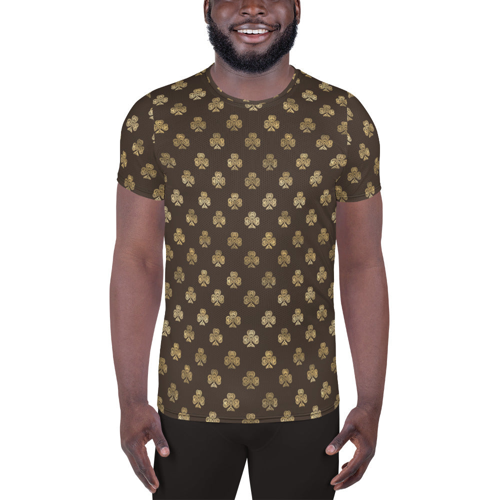 Chocolate and Gold Celtic Knot Shamrocks - Men's Athletic T-shirt-Men's T-Shirt-Clover & Thistle