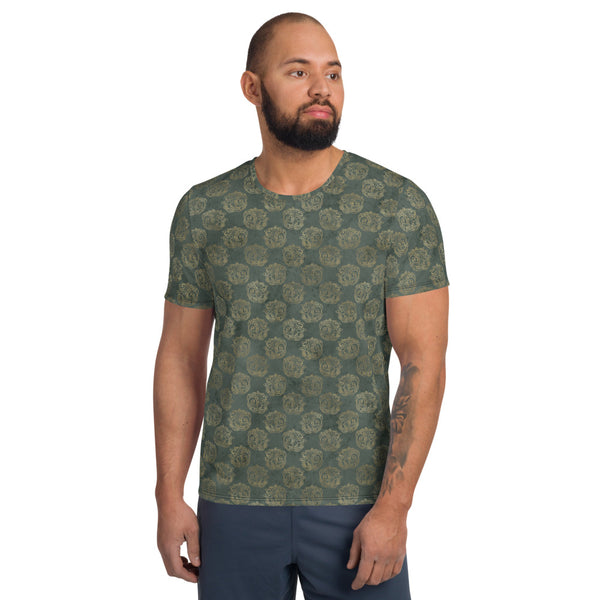 Gold Celtic Knot Horses on Distressed Green - Men's Athletic T-shirt-Clover & Thistle