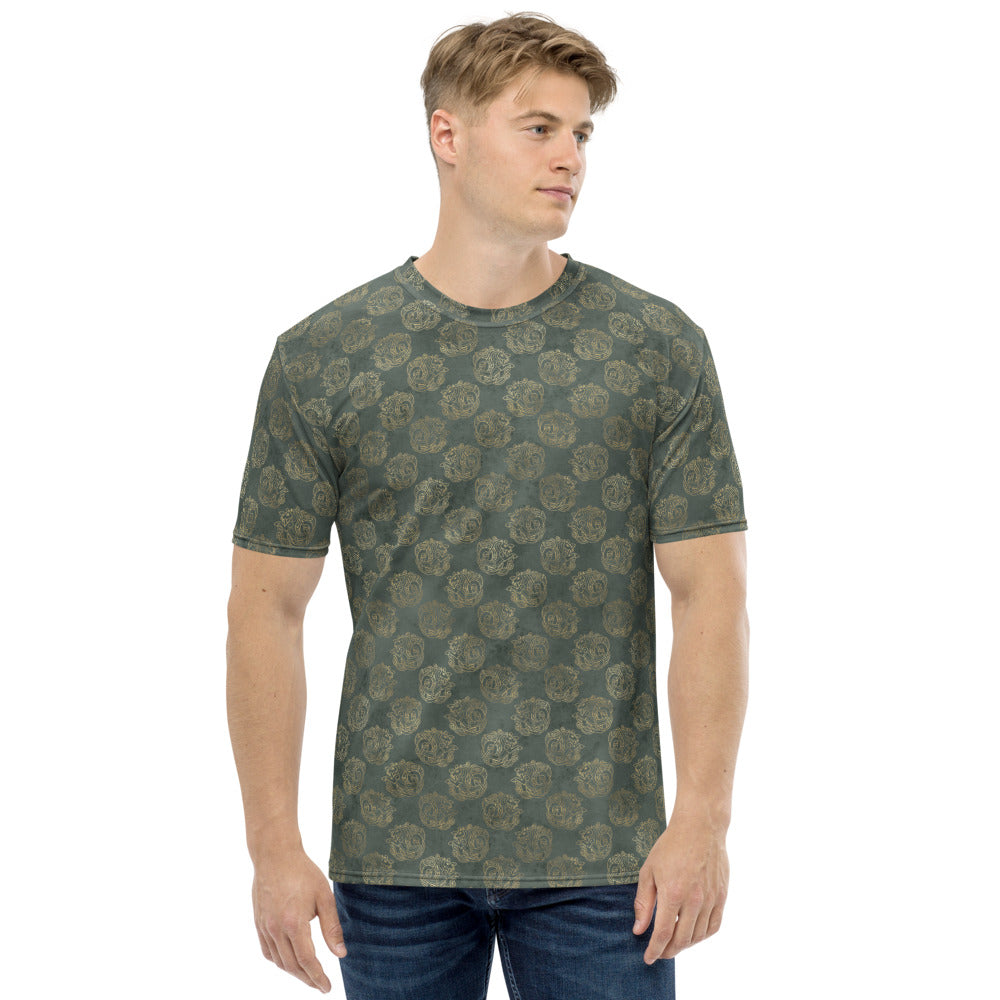 Gold Celtic Knot Horses on Distressed Green - Men's T-shirt-Clover & Thistle