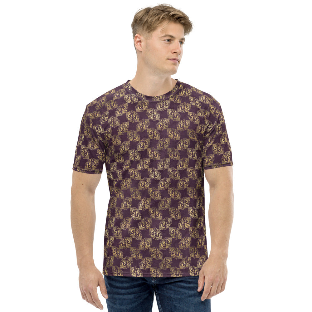 Gold Double Celtic Dragons on Distressed Purple - Men's T-shirt