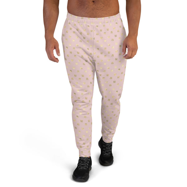 Golden 4 Leaf Clovers on Blush Pink - Men's Joggers-Joggers-Clover & Thistle
