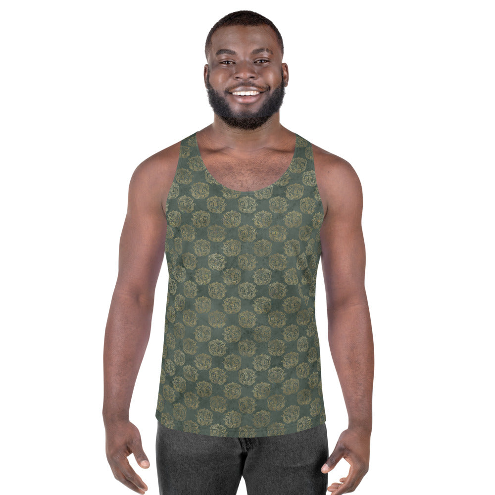 Gold Celtic Knot Horses on Distressed Green - Unisex Tank Top-Clover & Thistle