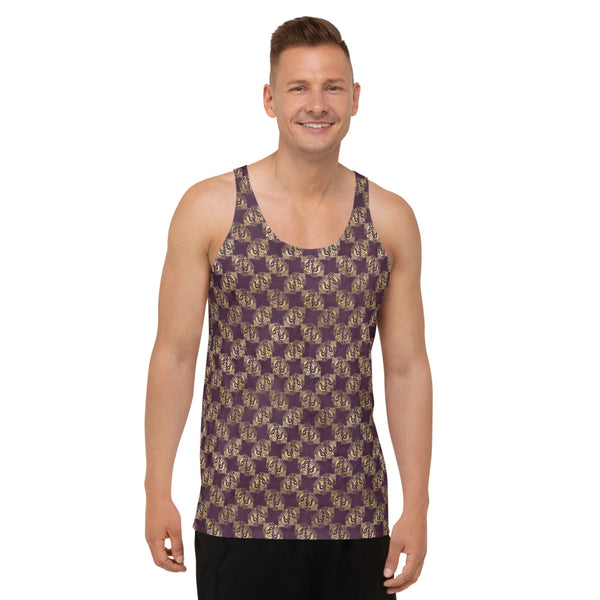 Gold Double Celtic Dragons on Distressed Purple - Men's Tank Top
