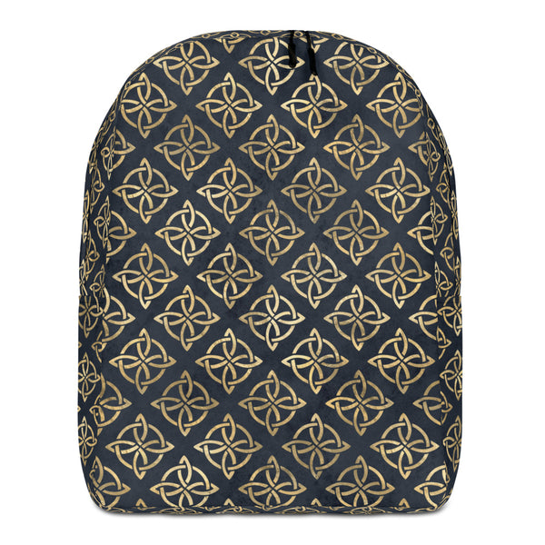 Gold Quaternary Celtic Knots on Distressed Navy Blue - Minimalist Backpack-Backpack-Clover & Thistle