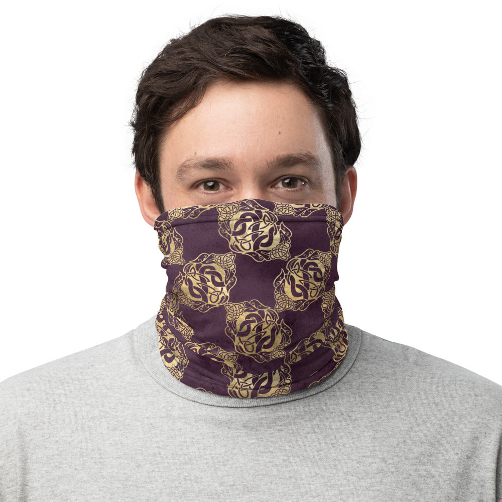 Gold Double Celtic Dragons on Distressed Purple - Neck Gaiter