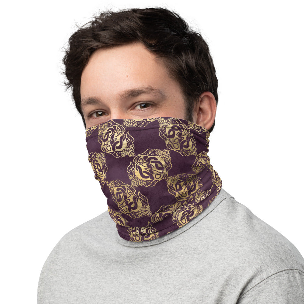 Gold Double Celtic Dragons on Distressed Purple - Neck Gaiter – Clover ...