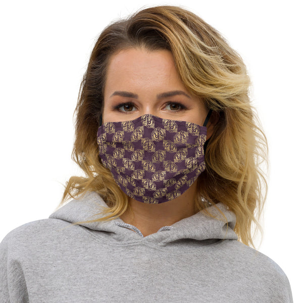 Gold Double Celtic Dragons on Distressed Purple - Premium face mask