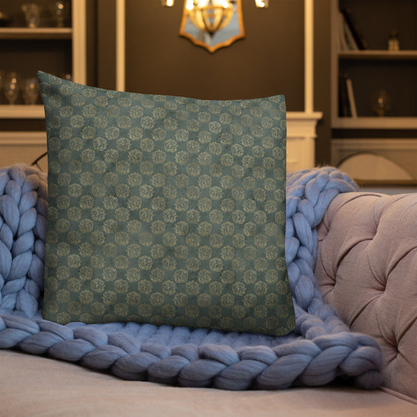 Gold Celtic Knot Horses on Distressed Green - Premium Throw Pillow-Clover & Thistle