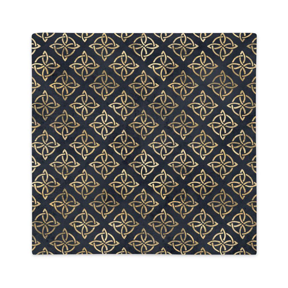 Gold Quaternary Celtic Knots on Distressed Navy Blue - Premium Pillow Case-Pillow Case-Clover & Thistle
