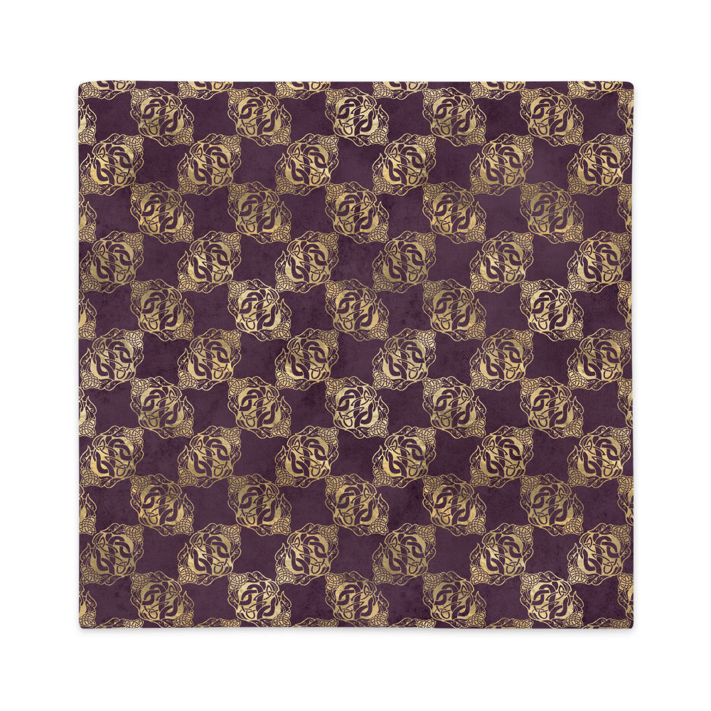 Gold Double Celtic Dragons on Distressed Purple - Premium Throw Pillow Case