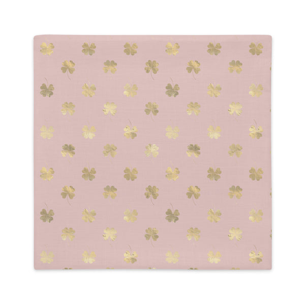 4 Leaf Clovers | Blush Pink | Gold | Premium Throw Pillow Case
