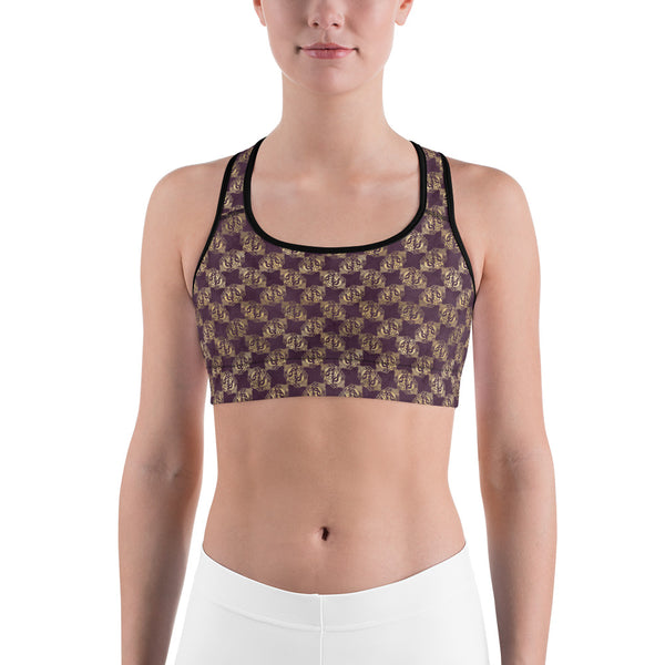 Gold Double Celtic Dragons on Distressed Purple - Sports bra