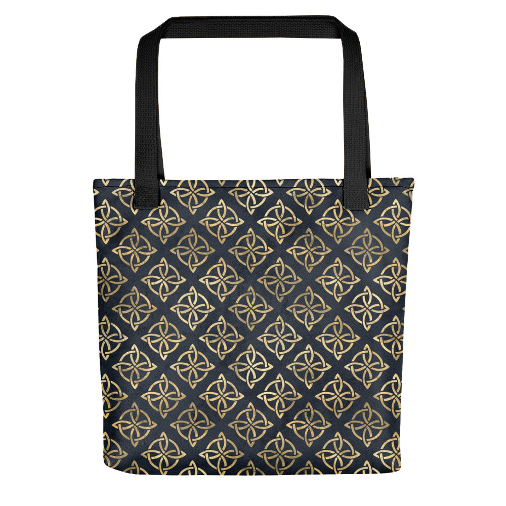 Gold Quaternary Celtic Knots on Distressed Navy Blue - Tote bag-Tote-Clover & Thistle