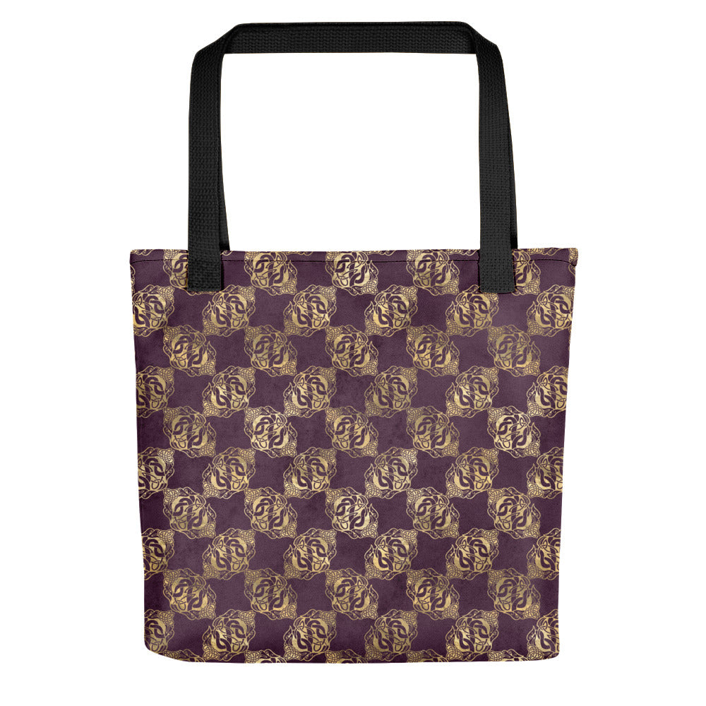 Gold Double Celtic Dragons on Distressed Purple - Tote bag