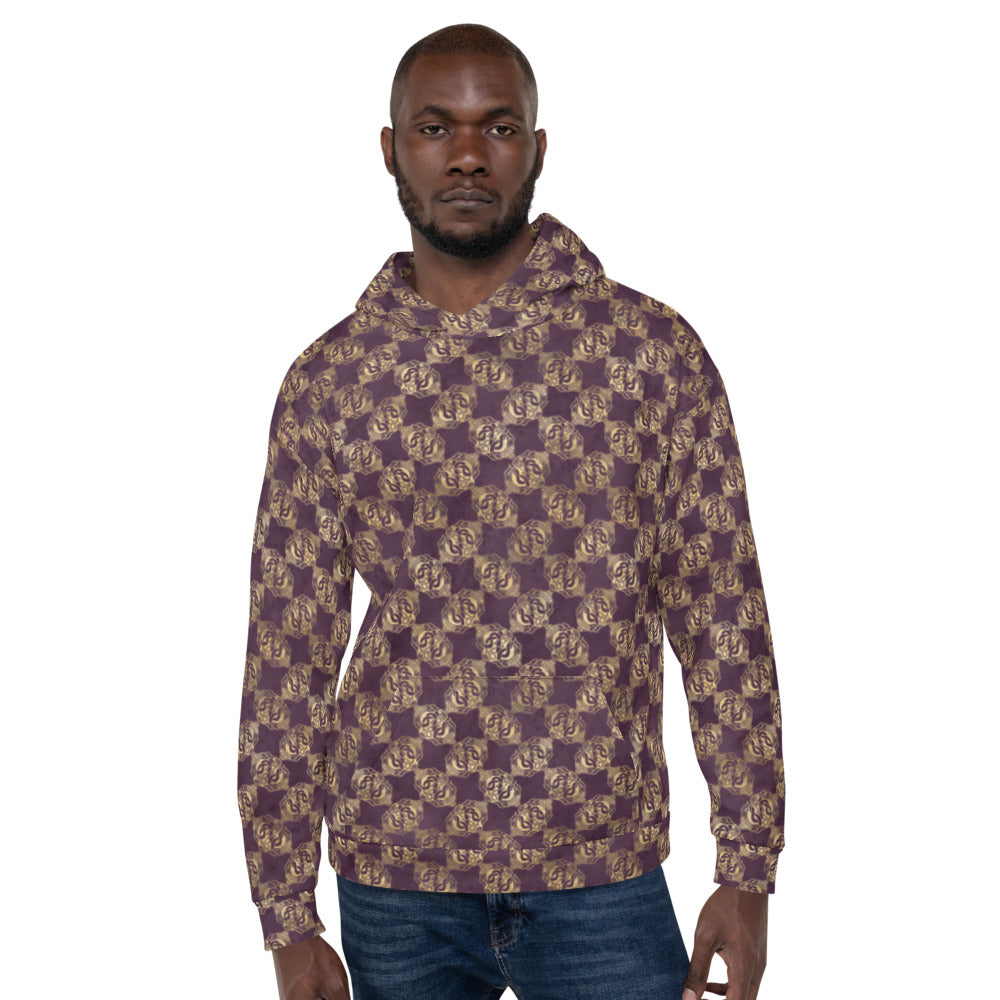 Gold Double Celtic Dragons on Distressed Purple - Unisex Hoodie