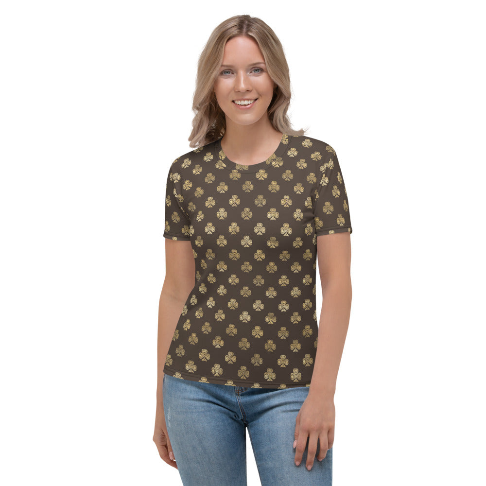 Chocolate and Gold Celtic Knot Shamrocks - Women's T-shirt-Women's T-Shirt-Clover & Thistle