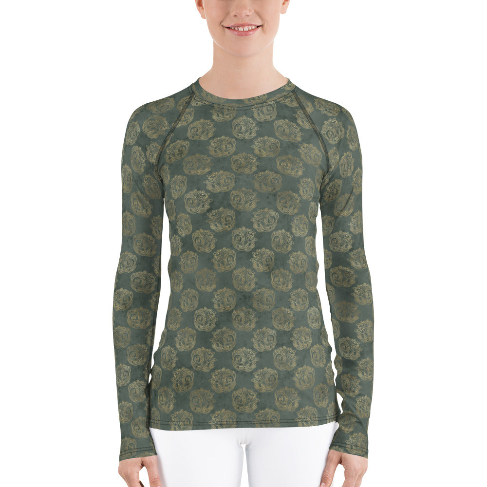 Gold Celtic Knot Horses on Distressed Green - Women's Rash Guard-Clover & Thistle