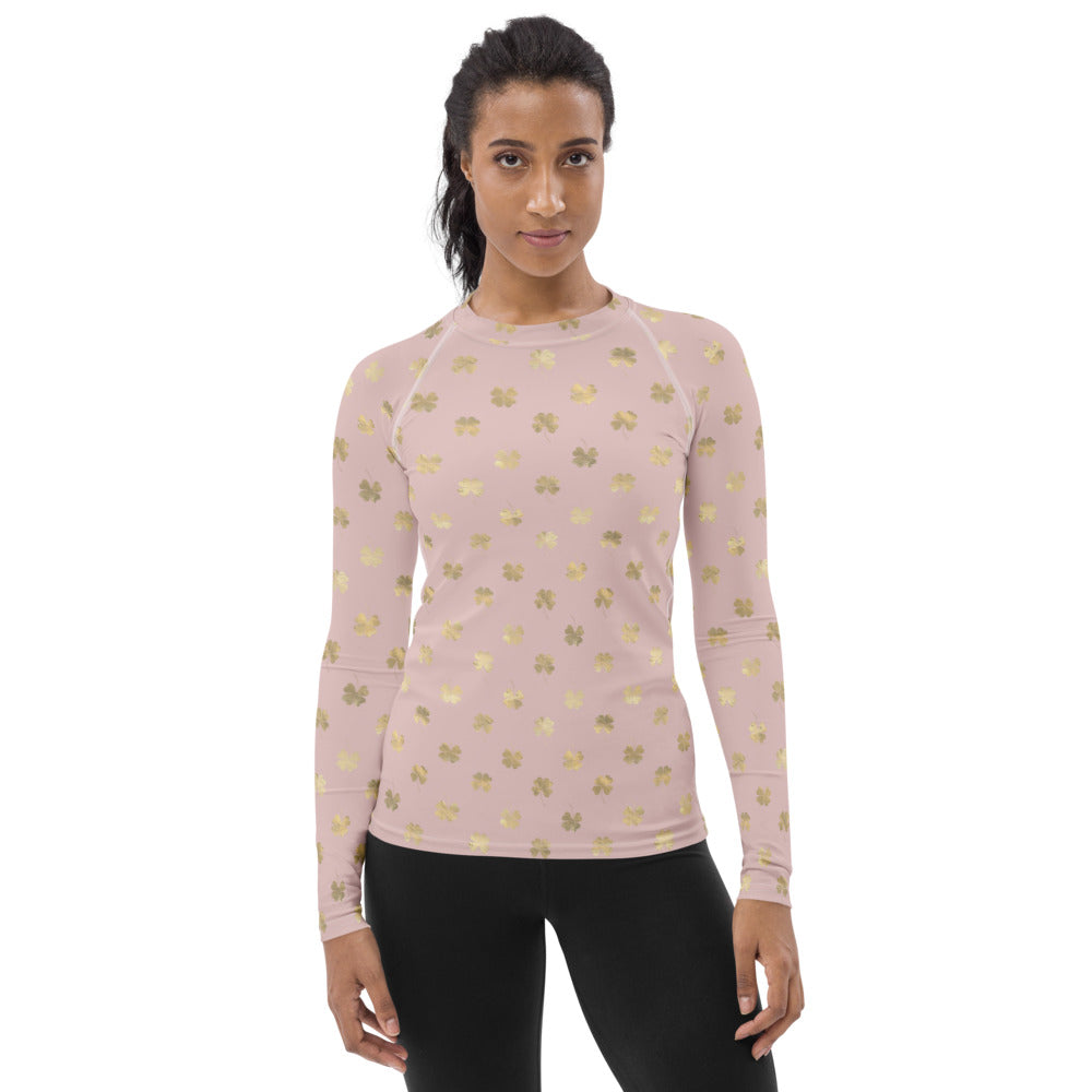 4 Leaf Clovers | Blush Pink | Gold | Women's | Rash Guard Shirt