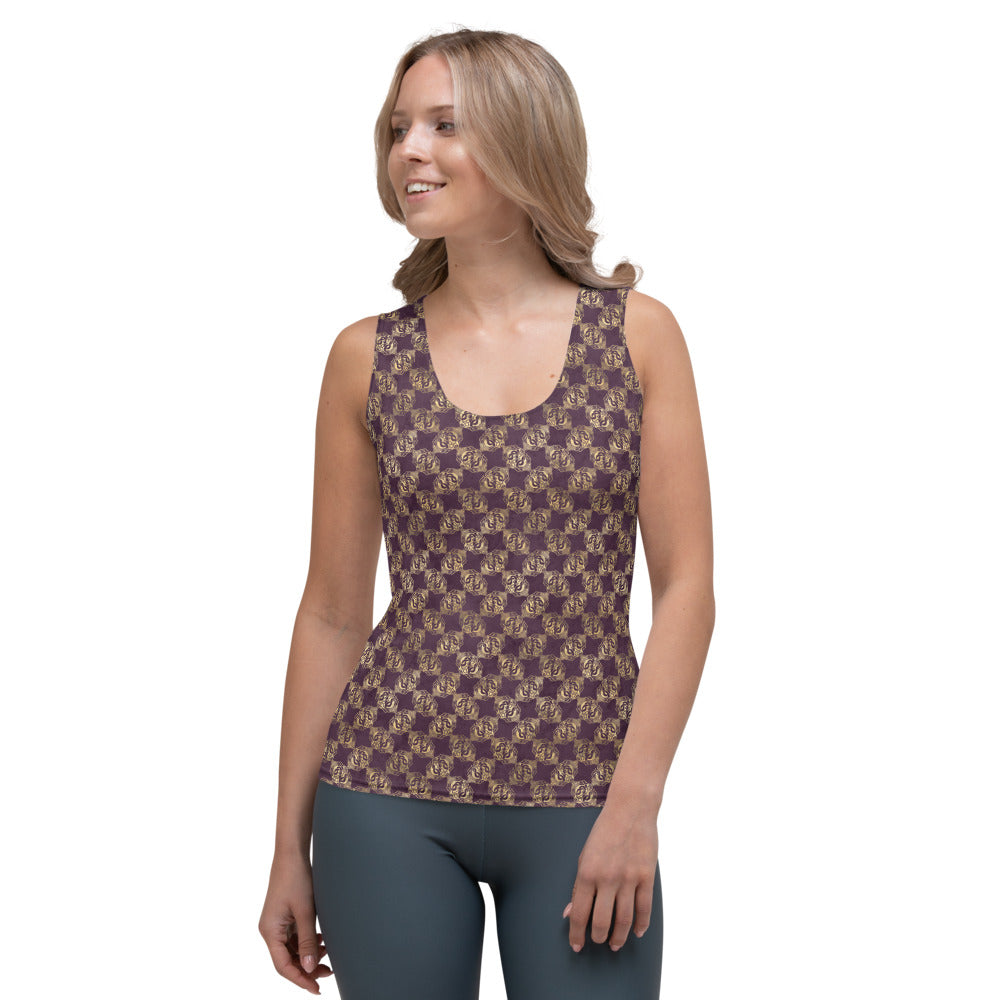 Gold Double Celtic Dragons on Distressed Purple - Women's Tank Top