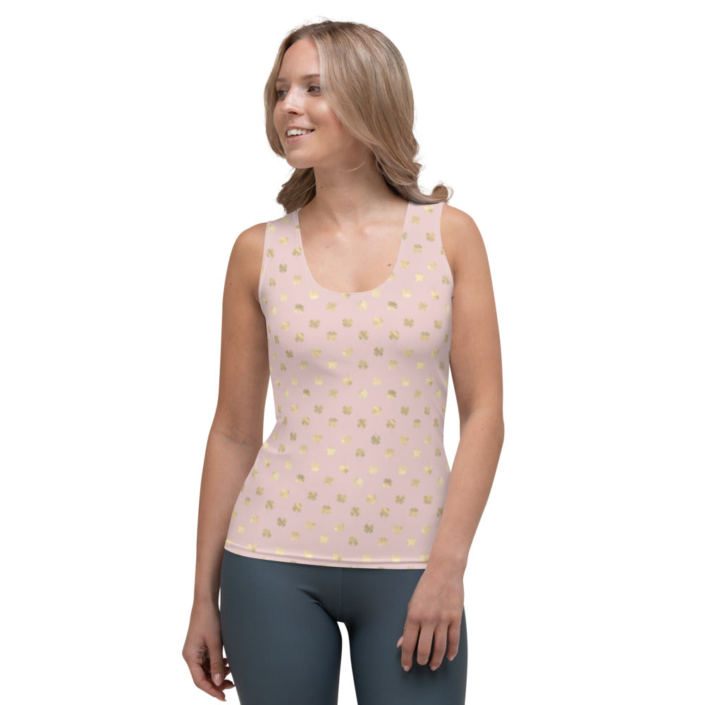 4 Leaf Clovers | Blush Pink | Gold | Women's | Fitted | Tank Top